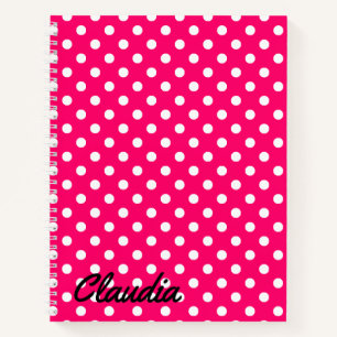 Carnet Nom rose chaud pois