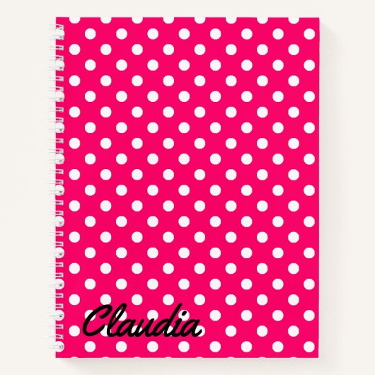 Carnet Nom rose chaud pois (Devant)