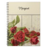 Carnet Nom, Roses rouges peintes sur bois Patiné Photo (Devant)