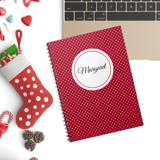 Carnet Nom sur le rouge et blanc Swiss Dots Spiral
