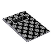 Carnet Nom unique Black Blanc Floral Damask Custom (Côté Droit)