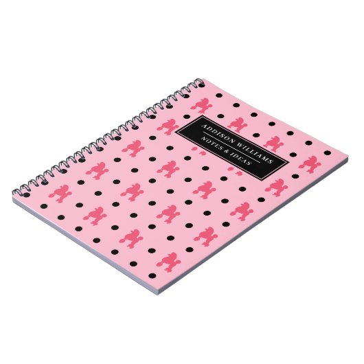 Carnet Nom unique Girly rose Black Poodles Motif (Côté gauche)
