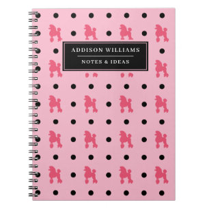 Carnet Nom unique Girly rose Black Poodles Motif