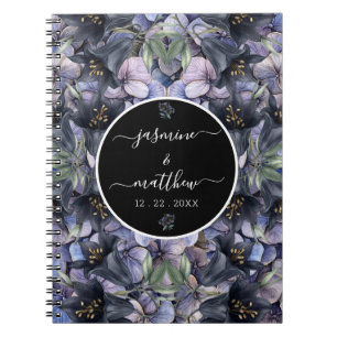 Carnet Noms de couple de mariage classique floraux noirs