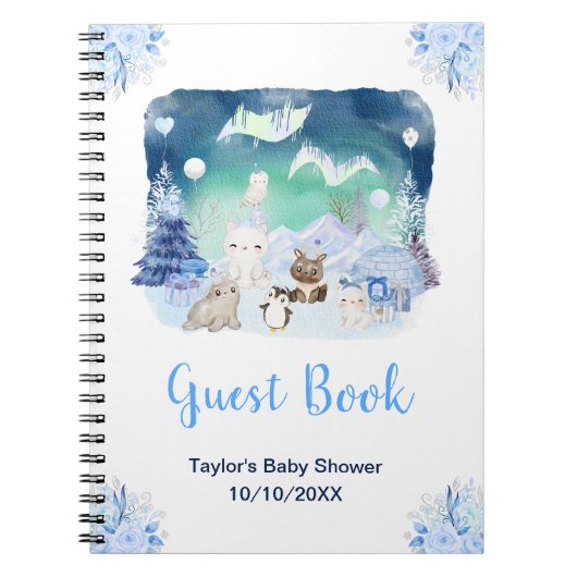 Carnet Northern Lights Animals Baby Shower Guest Book (Devant)
