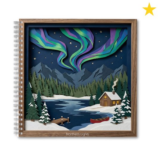 Carnet Northern Lights Canada Paper Collage Diorama