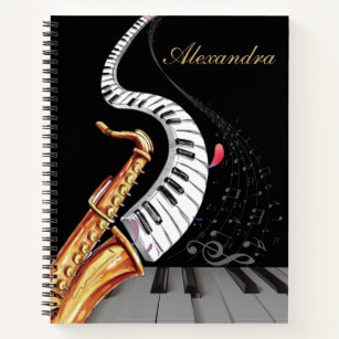 Carnet Note de musique de piano saxophone personnalisé