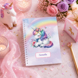 Carnet Note de naissance de fille licorne pastel colorée