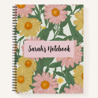 Carnet Note personnalisée préppy boho rose et jaune à mot