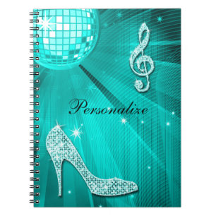 Carnet Note turquoise scintillante de musique et talon