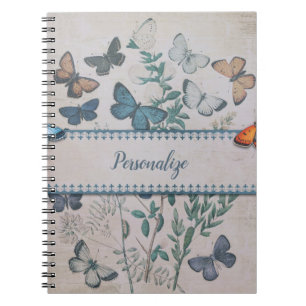 Carnet Notebo vintage Blue Butterfly Motif personnalisé