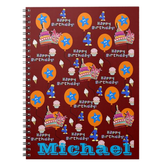 Carnet Notebook, #4 Happy 4th Birthday Notes Dark Red (Devant)