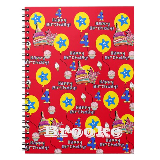 Carnet Notebook, Happy 4th Birthday Notes Red (Devant)