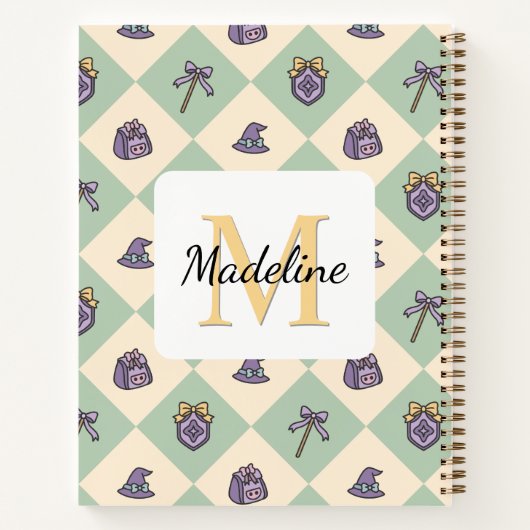 Carnet Notebook Name Magic Academy Wizard School Green (Dos)