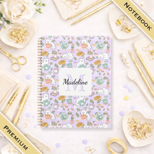 Carnet Notebook Name Tea Cats Bookish Pastel