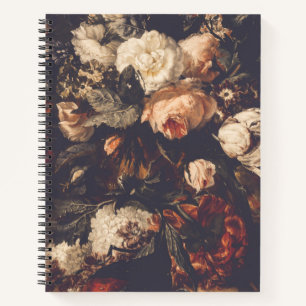 Carnet Notebook Vintage Floral foncé automne rouge rose