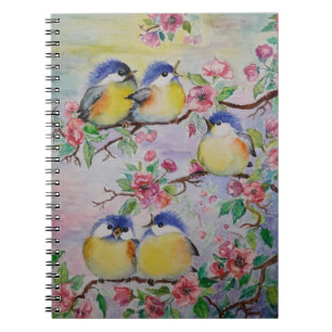 Carnet Notebook with Cute Sparrows - Painting