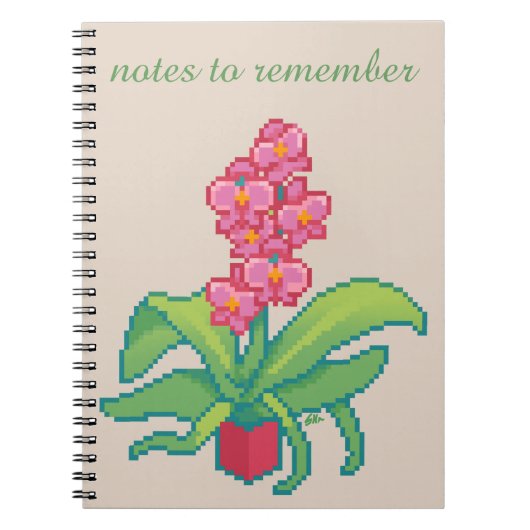 Carnet Notes à retenir, orchidée, pixel art (Devant)