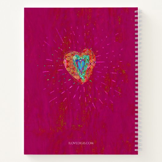 Carnet Notes cardiaques roses turquoise pour Hippie rétro (Dos)