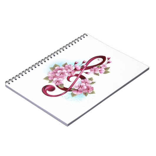 Carnet Notes de clef musicale en treble avec des fleurs S (Côté gauche)
