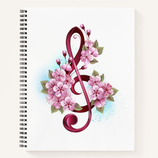 Carnet Notes de clef musicale en treble avec des fleurs S (Devant)