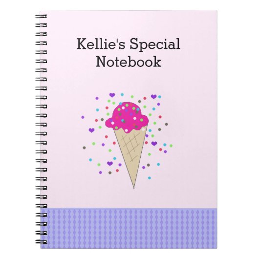 Carnet Notes de crème glacée aux confettis roses (Devant)