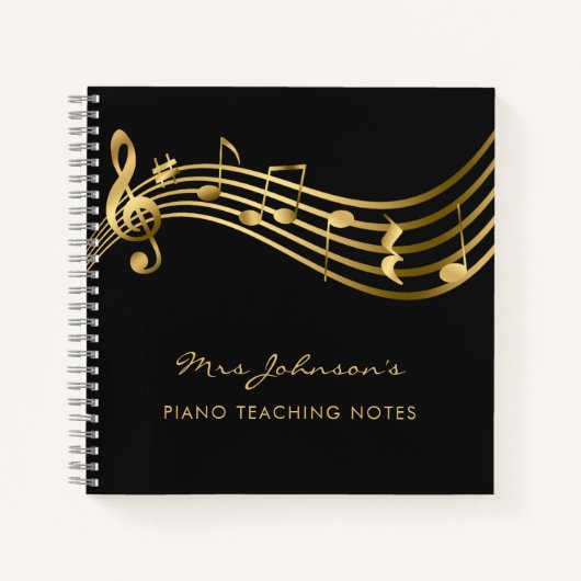 Carnet Notes de l'enseignant de musique Gold&Black Elegan (Devant)