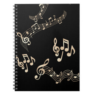 Carnet Notes de musique dorées sur fond noir