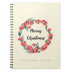 Carnet Notes de Noël Vert aquarelle rouge