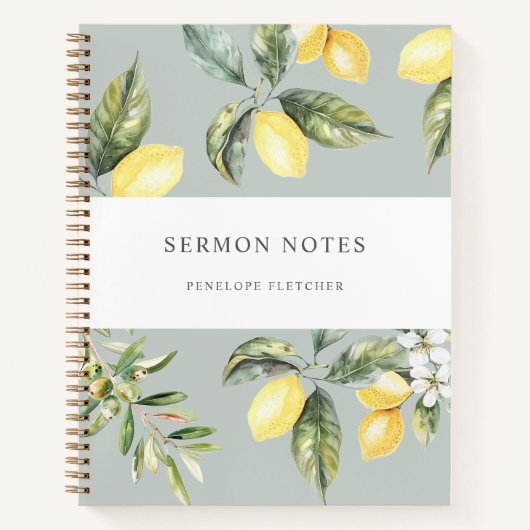 Carnet Notes de sermon Aquarelle Citrons Olives (Devant)