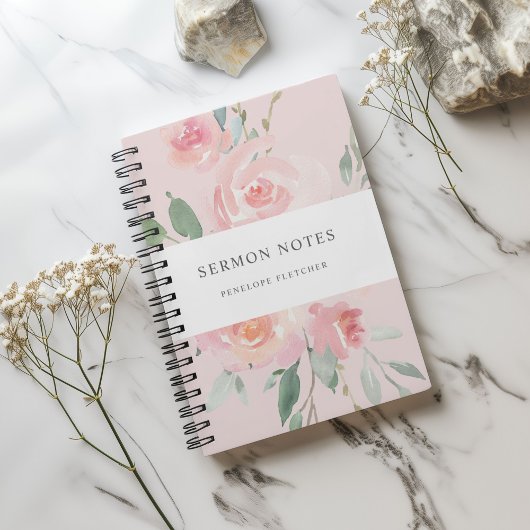 Carnet Notes de sermon Aquarelle Floral Blush Rose