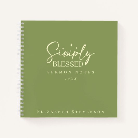 Carnet Notes de sermon vert Moss Simplement Béni Moderne (Devant)