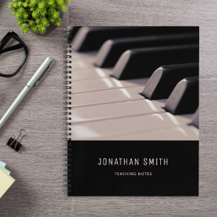 Carnet Notes d'enseignement de piano Classy noir et blanc