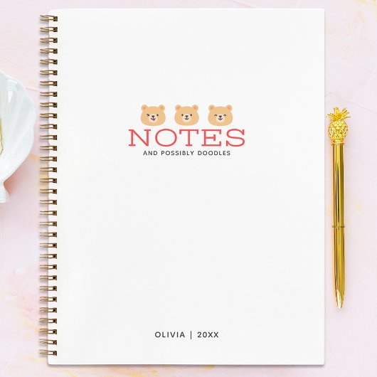Carnet Notes d'ours Kawaii personnalisé mignonnes Doodles