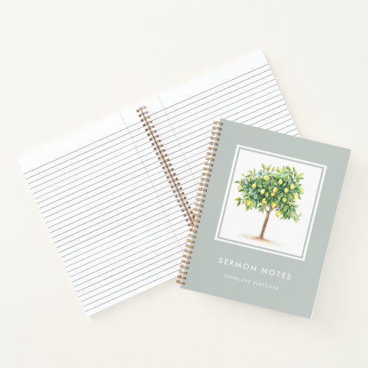 Carnet Notes du sermon Aquarelle Citron Arbre Sage Vert (Intérieur)