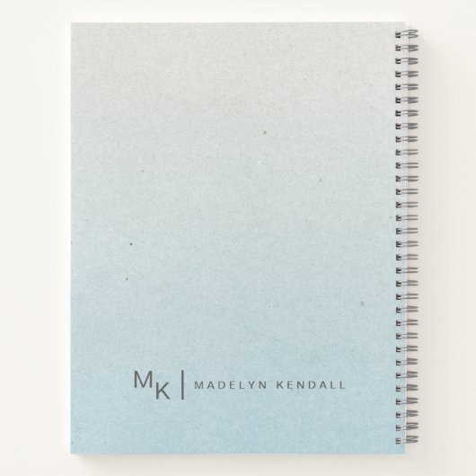 Carnet Notes & Musées Chic Script Monogramme Gradient Ble (Dos)