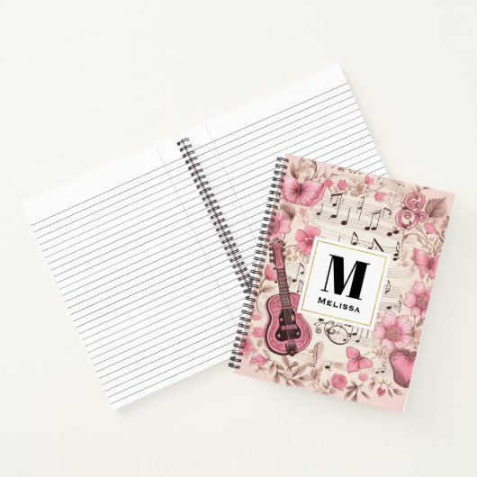 Carnet Notes musicales et fleurs Style rétro Monogramme (Intérieur)
