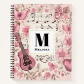 Carnet Notes musicales et fleurs Style rétro Monogramme (Devant)