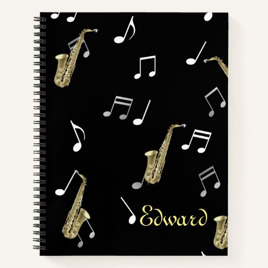 Carnet Notes musicales et saxophones Jazzy (Devant)