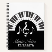 Carnet Notes musicales pour piano noir et blanc (Devant)
