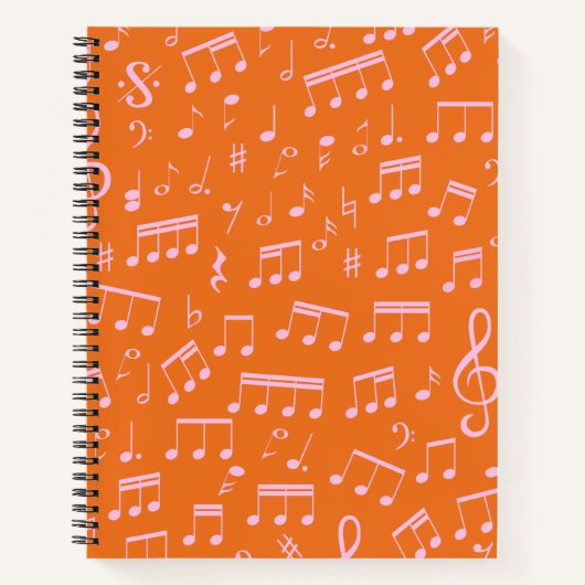 Carnet Notes musicales rose et orange du Motif (Devant)