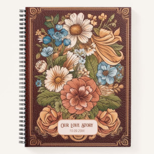 Carnet Notre histoire d'amour Vintage Floral Faux Cuir