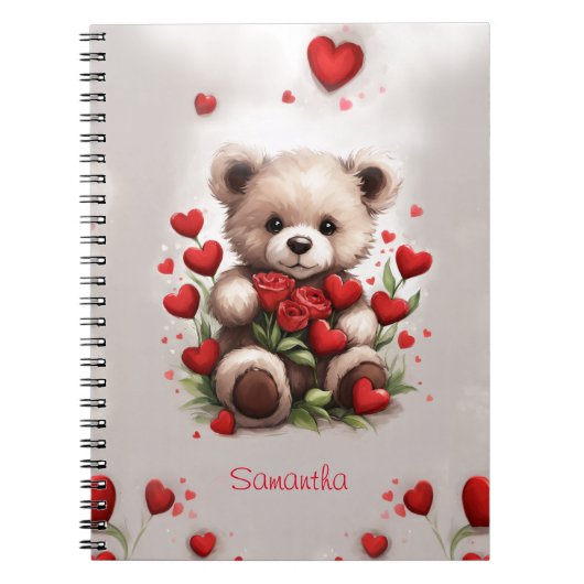 Carnet Nounours Teddy Bear Roses et Cœurs Mignons (Devant)