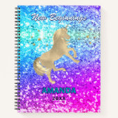 Carnet Nouveaux débuts licorne dorée Monogramme pailleté  (Devant)