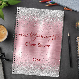 Carnet nouveaux débuts rose argent paillettes fausses gra
