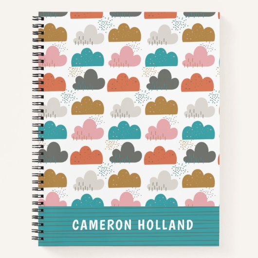 Carnet Nuages colorés mignons Turquoise rose personnalisé (Devant)