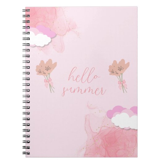Carnet Nuages roses mignons et girly de fleurs (Devant)