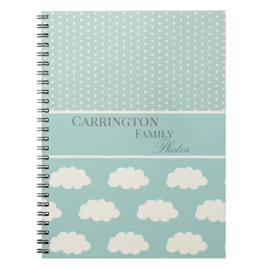 Carnet Nuages Votre Nom Pois Vert (Devant)