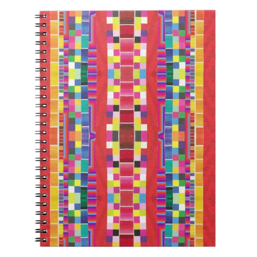 Carnet nuances rouges, bandes et pixels colorés (Devant)