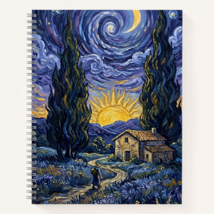 Carnet Nuit étoilée Crépuscule de cyprès de style Van Gog